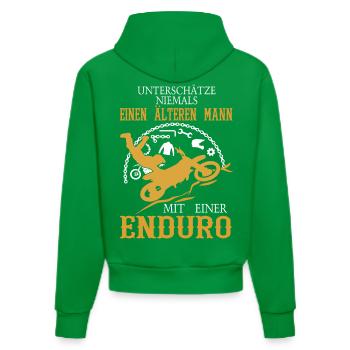 Älterer Mann Enduro - Organic Fitted Hoodie Made in EU - City Green - Hinten