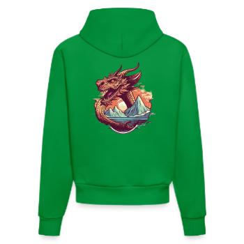 Rêve de dragon légendaire avec panorama de montagne - Sweat à capuche bio ajusté fabriqué en UE - City Green - Dos