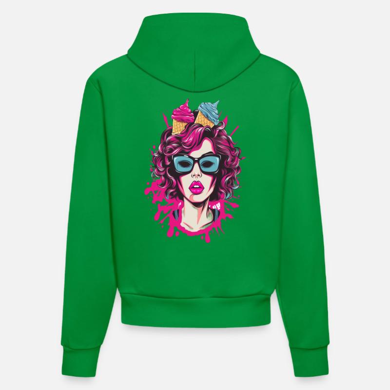 Vibrant Pop Art Comics Sister - Sweat à capuche bio ajusté fabriqué en UE - City Green