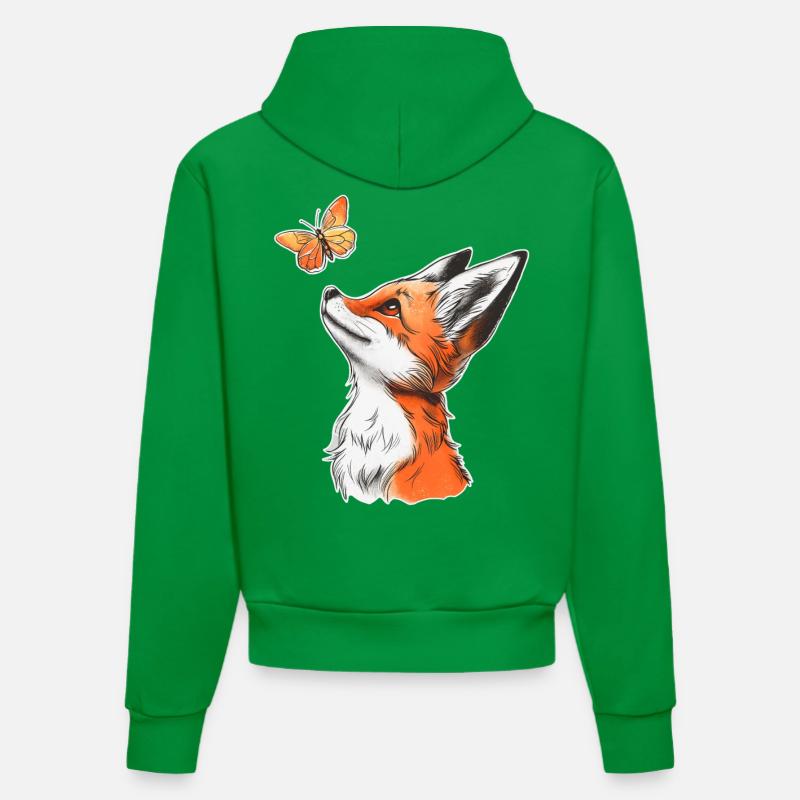 Renard avec papillon - Sweat à capuche bio ajusté fabriqué en UE - City Green