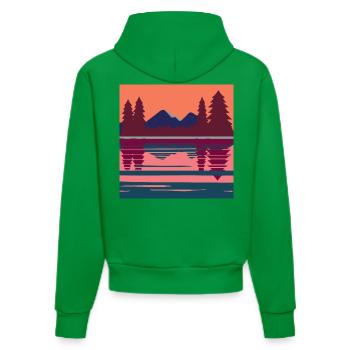 Geometrische Abendlandschaft am See - Organic Fitted Hoodie Made in EU - City Green - Hinten