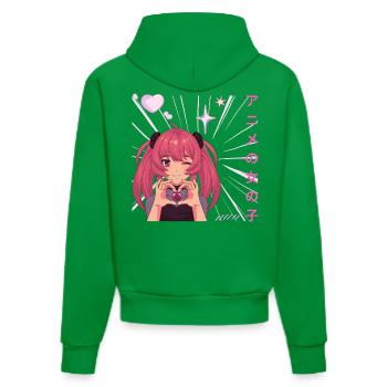 female anime making heart on valentine - Organic Fitted Hoodie Made in EU - City Green - Back