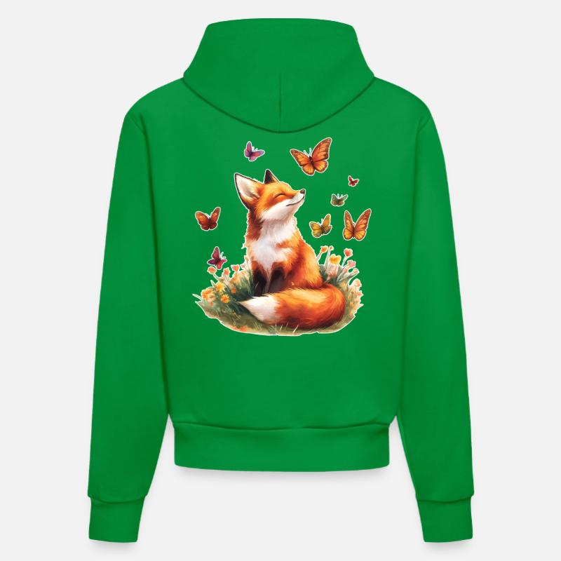Renard avec des papillons - Sweat à capuche bio ajusté fabriqué en UE - City Green