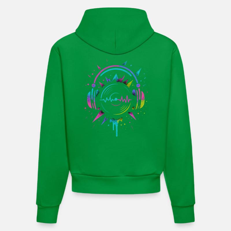 Casque néon, vinyle, son techno rave - Sweat à capuche bio ajusté fabriqué en UE - City Green
