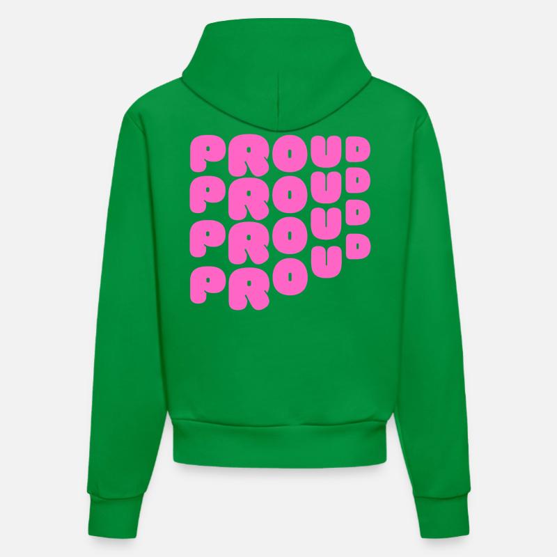 Pride / CSD / LGBTQ+ Design « PROUD » - Sweat à capuche bio ajusté fabriqué en UE - City Green