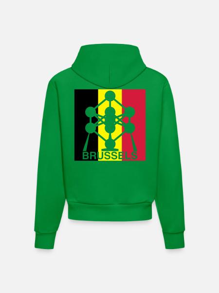Brussels Atomium – Belgian Flag Square Icon - Organic Fitted Hoodie Made in EU - City Green