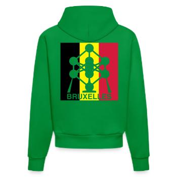 Atomium Brussels – Quadrat-Design mit belgischer Flagge - Organic Fitted Hoodie Made in EU - City Green - Hinten