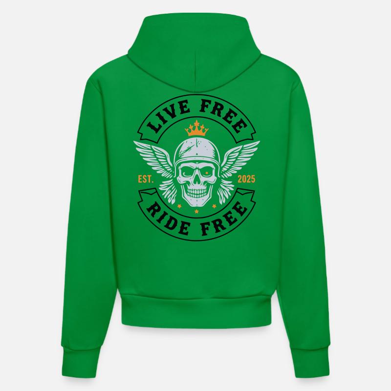 Vie gratuite gratuite – Skull Biker - Sweat à capuche bio ajusté fabriqué en UE - City Green