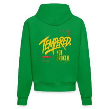 Tempered, Not Broken – Design streetwear motivatio - Organic Fitted Hoodie Made in EU - City Green - Back