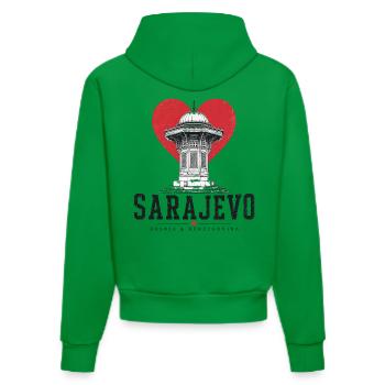 Graphique de la tour du cœur de Sarajevo - Sweat à capuche bio ajusté fabriqué en UE - City Green - Dos
