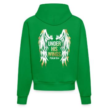 Under His Wings - Psalm 91:4 - Streetwear Art - Organic Fitted Hoodie Made in EU - City Green - Back