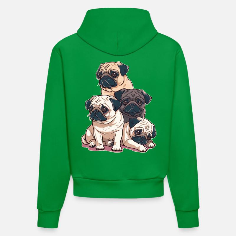 Pug Stack - Organic Fitted Hoodie Made in EU - City Green