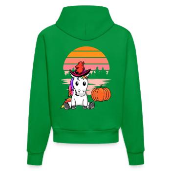 Halloween Oktober Kürbis Einhorn Pferd Kinder - Organic Fitted Hoodie Made in EU - City Green - Hinten