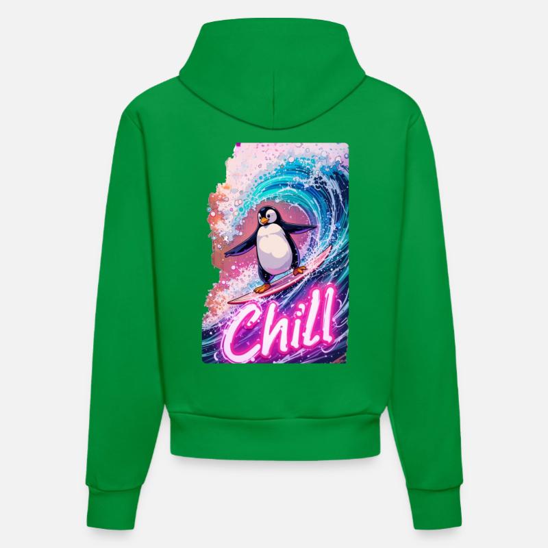 Pingouin surfeur - Sweat à capuche bio ajusté fabriqué en UE - City Green