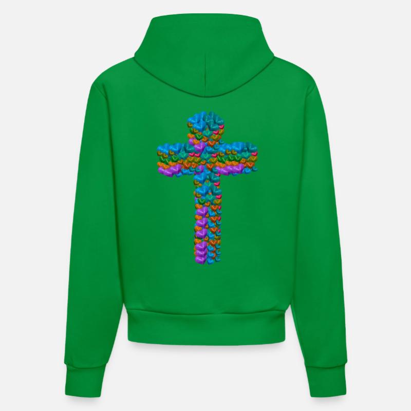 Croix Croix Coeurs Coeurs Crucifix - Sweat à capuche bio ajusté fabriqué en UE - City Green