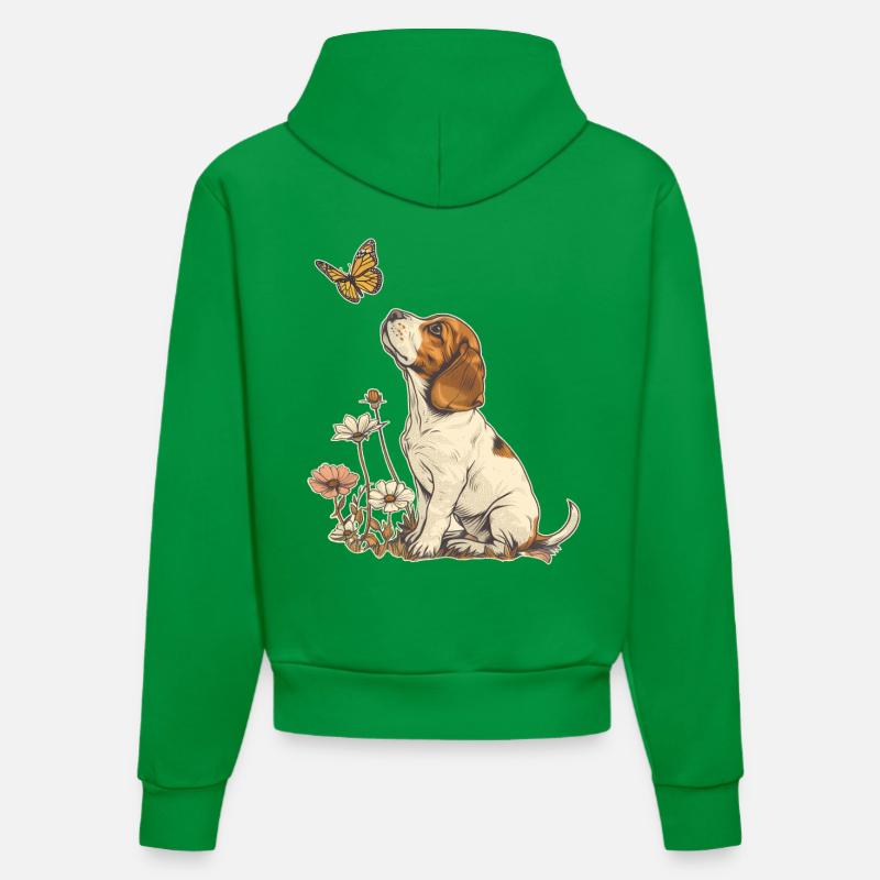 Beagle et papillon - Sweat à capuche bio ajusté fabriqué en UE - City Green