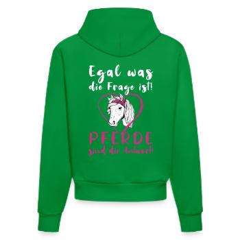 Pferde Reiterin Lustiger Spruch - Organic Fitted Hoodie Made in EU - City Green - Hinten