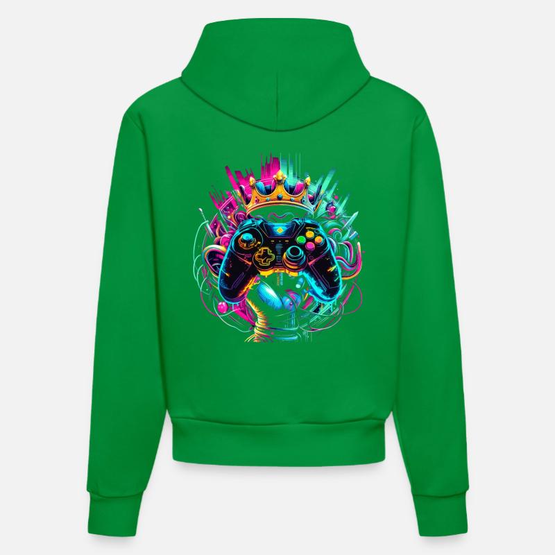 Elite Gaming Held Controller & Krone - Organic Fitted Hoodie Made in EU - City Green