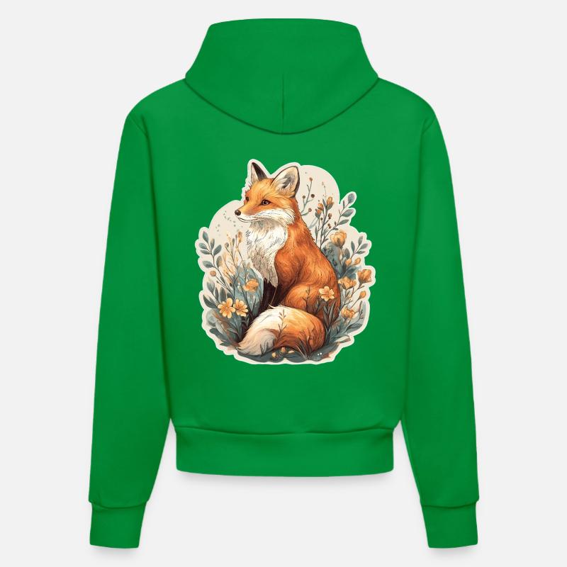 Renard avec des fleurs - Sweat à capuche bio ajusté fabriqué en UE - City Green