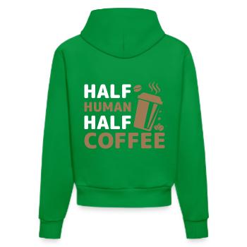 Half Human Half Coffee- Coffee Gifts - Organic Fitted Hoodie Made in EU - City Green - Back