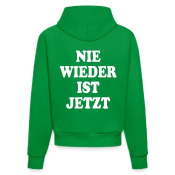 Nie wieder ist jetzt - Organic Fitted Hoodie Made in EU - City Green - Hinten