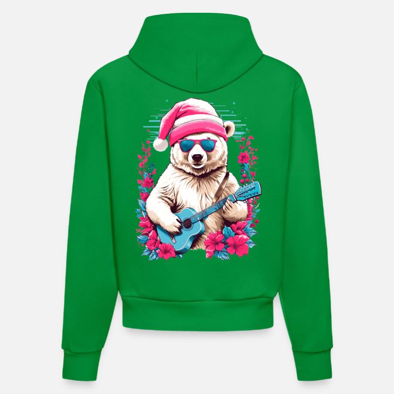 Ours polaire mignon avec guitare - Sweat à capuche bio ajusté fabriqué en UE - City Green