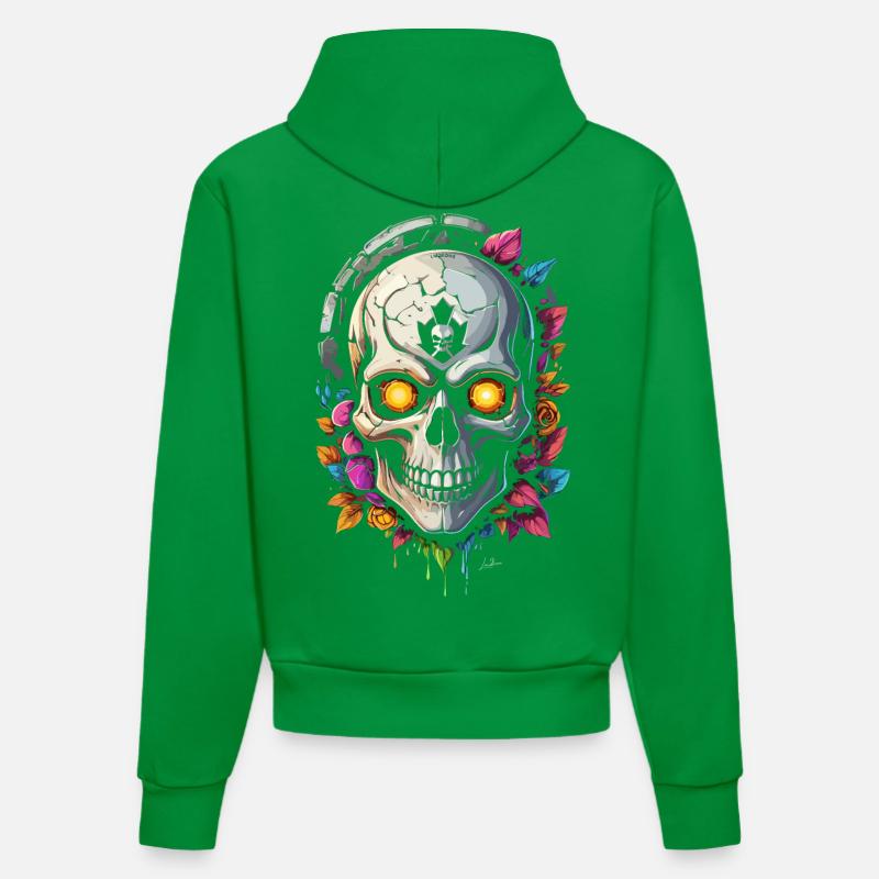 Crâne fleurs - Sweat à capuche bio ajusté fabriqué en UE - City Green