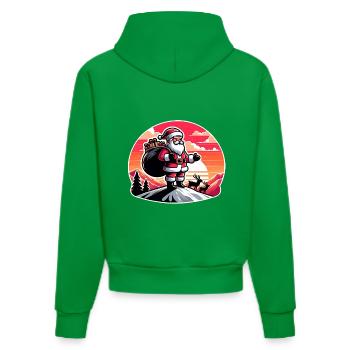 Weihnachtsmann mit Rentieren auf Bergspitze - Organic Fitted Hoodie Made in EU - City Green - Hinten