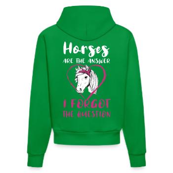 Horses Are The Answer I Forgot The Question Pferde - Organic Fitted Hoodie Made in EU - City Green - Hinten