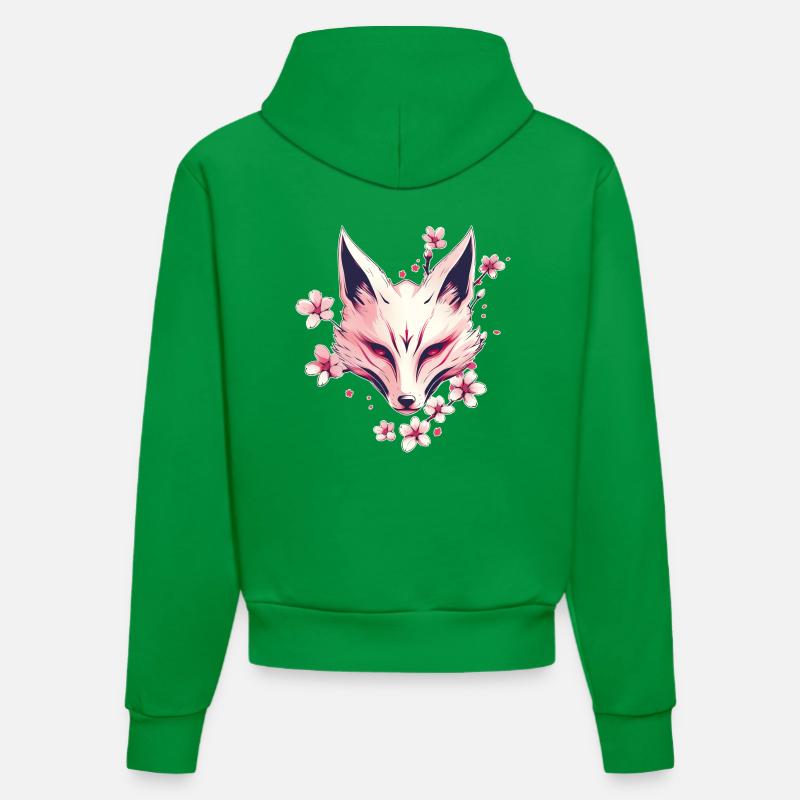 Masque japonais de renard - Sweat à capuche bio ajusté fabriqué en UE - City Green