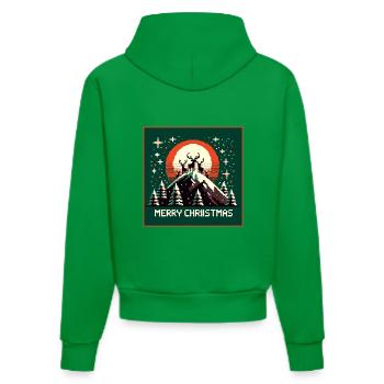 Reindeer on the top of the mountain in the Christmas forest - Organic Fitted Hoodie Made in EU - City Green - Back