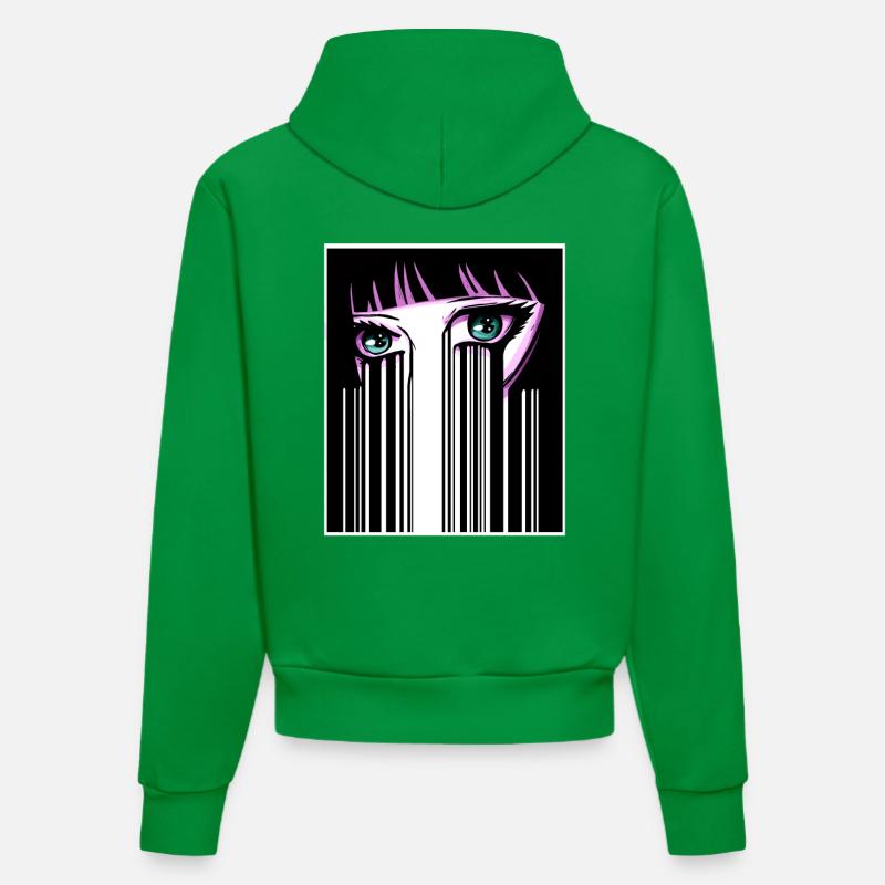 Anime Augen Japan Strichcode - Organic Fitted Hoodie Made in EU - City Green