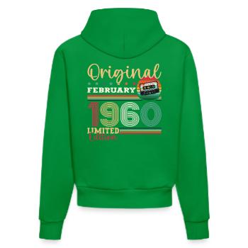 65th Birthday Gift Man Original February 1960 - Organic Fitted Hoodie Made in EU - City Green - Back