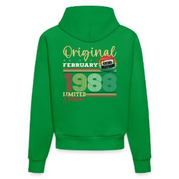 Cadeau d'anniversaire 37 ans Homme Original Février 1988 - Sweat à capuche bio ajusté fabriqué en UE - City Green - Dos