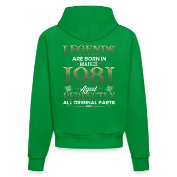 44. Geburtstag Geschenk Mann Original März 1981 - Organic Fitted Hoodie Made in EU - City Green - Hinten