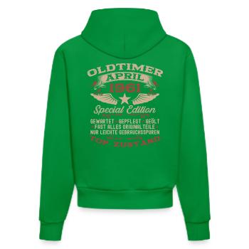 65. Geburtstag Oldtimer April Jahrgang 1961 - Organic Fitted Hoodie Made in EU - City Green - Hinten