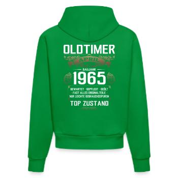 60. Geburtstag Oldtimer April Jahrgang 1965 - Organic Fitted Hoodie Made in EU - City Green - Hinten
