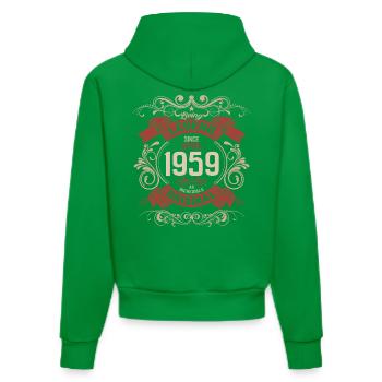 66th Birthday Legend April Vintage 1959 - Organic Fitted Hoodie Made in EU - City Green - Back
