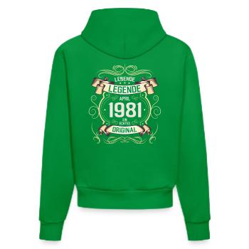 44. Geburtstag Legende April Jahrgang 1981 - Organic Fitted Hoodie Made in EU - City Green - Hinten