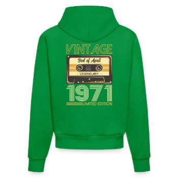 Cassette 55th Birthday Legend April Vintage 71 - Organic Fitted Hoodie Made in EU - City Green - Back