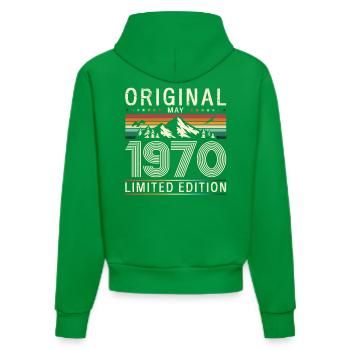 55e anniversaire Légende May Née en 1970 - Sweat à capuche bio ajusté fabriqué en UE - City Green - Dos