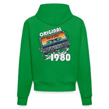 45th Birthday Original Cassette June Vintage 80's - Organic Fitted Hoodie Made in EU - City Green - Back