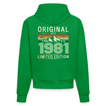 44th Birthday Original July Vintage 1981 - Organic Fitted Hoodie Made in EU - City Green - Back