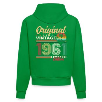 64th Birthday Original Vintage 1961 - Organic Fitted Hoodie Made in EU - City Green - Back