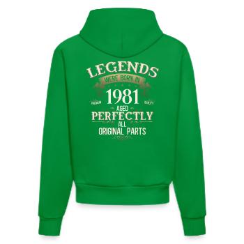 44th Birthday Original Vintage 1981 - Organic Fitted Hoodie Made in EU - City Green - Back