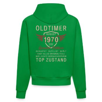 55. Geburtstag Oldtimer August Jahrgang 1970 - Organic Fitted Hoodie Made in EU - City Green - Hinten