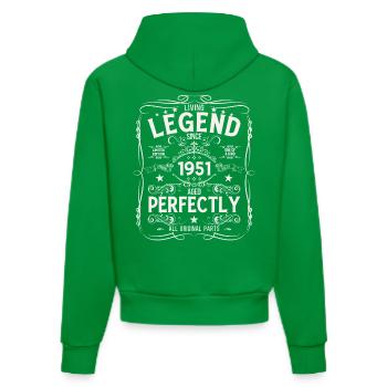 74th Birthday Original Vintage 1951 - Organic Fitted Hoodie Made in EU - City Green - Back