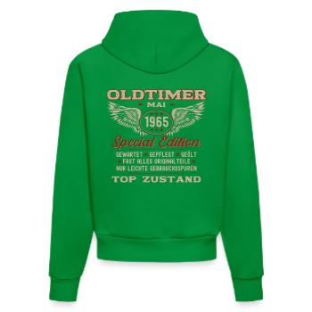 60th Birthday Classic Car May Vintage 1965 - Organic Fitted Hoodie Made in EU - City Green - Back