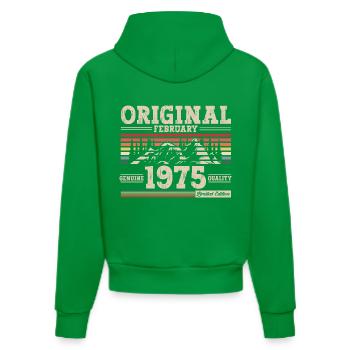 50th Birthday Gift Husband Original February 1975 - Organic Fitted Hoodie Made in EU - City Green - Back