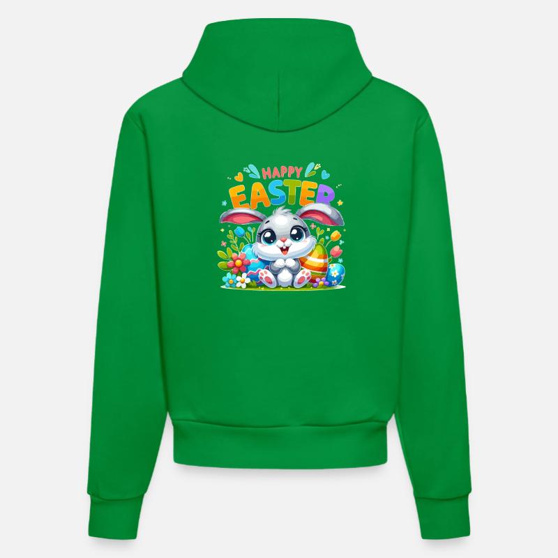 Happy Easter - Easter Bunny Illustration - Organic Fitted Hoodie Made in EU - City Green
